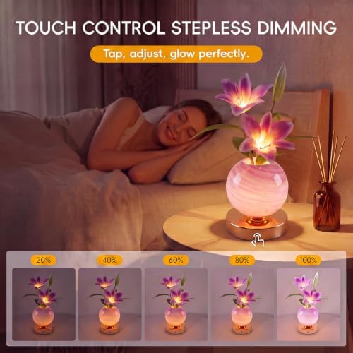 Lily Lamp – Rechargeable Wireless Touch-Control Dimmable Faux Flower Desk Light, LED Glass Planet Vase Night Light, Kitchen Bedroom Office Decor, Housewarming Gift Women and Mom - Image 3