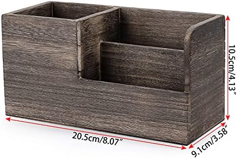 BTSKY Desk Pen Pencil Holder Retro Wood Multi-Function Desk Stationery Organizer Storage Box Pen/Pencil, Business Name Cards Remote Control Holder Office Home Accessories Organizer Vintage Brown - Image 5
