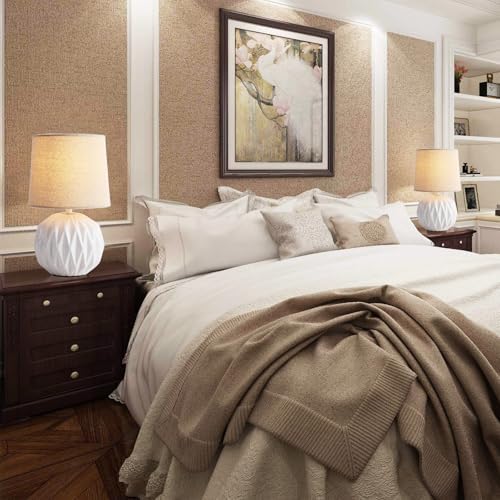 Somniferous Ceramic Bedroom Table Lamps Set of 2, Small Bedside Lamp, White Lamp with Linen Shade, Mid Century Modern Nightstand Lamp for Bedroom Living Room Office, 7W LED Bulb Included - Image 5