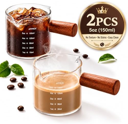 2 Pack Borosilicate Glass Espresso Shot Glass Measuring Cups with Handle by Truvito