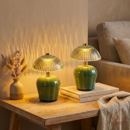 MJ PREMIER Rechargeable Table Lamp, Small Cordless Lamp with Timer, Green*2 by MJPREMIER