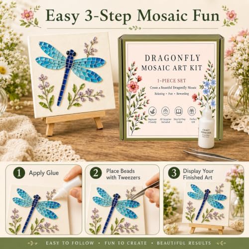 Hummingbird Mosaic Art Kit for Adults: DIY Floral Acrylic Art Kits with Pre-Cut Pieces, Glue & Tools - Complete Mosaic Kits for Creative Home Decor & Relaxing Craft, C - Image 4