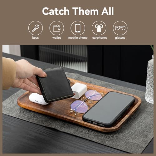 5PCS Serving Acacia Wood Valet Tray for Men Women, Catch All Acacia Mens Key Dump Bedside Nightstand Organizer EDC Decorative Wooden Tray for Phone Watch Wallet Keys Jewelry - Image 4