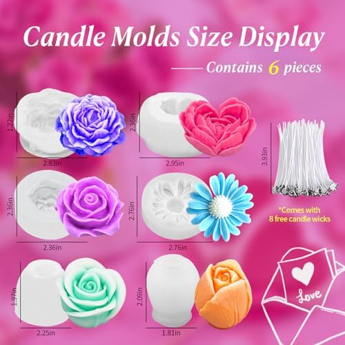 6Pcs Flower Silicona Candle Molds for Candle Making with Wax Wick - Image 3