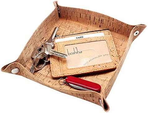 boshiho Valet Tray for Men, Natural Cork Jewelry Catchall Key Phone Coin Box Change Caddy Bedside Storage Box (Cork) by boshiho