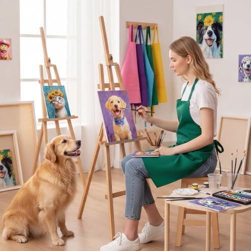 Cholemy 6 Set Paint and Sip Kit for Adults 8"x 10" Pre Drawn Canvas Painting with Wooden Easel Acrylic Paint Wash Cup Brushes Palette Apron for Painting DIY Adult's Date Party Supplies(Happy Pets) - Image 5