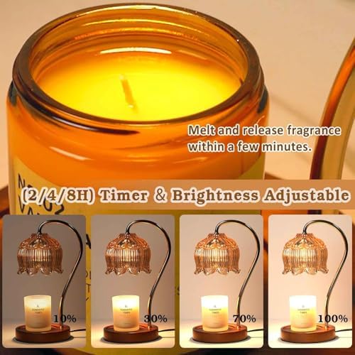 Funistree Flower Candle Warmer Lamp with Timer, Dimmable Candle Lamp Warmer, Christmas Birthday Gifts for Women Mom Her, Housewarming Home Decor, Lotus Wax Warmer for Yankee Candles - Lily Amber - Image 4