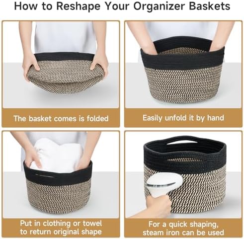 3 Pack Small Rope Storage Baskets, 9.82×9.82×7.1", Brown+Black - Image 5