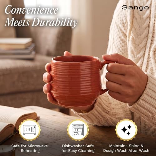 Sango 17.5 oz Stoneware Coffee Mugs Set of 4, Rustic Ceramic Mug with Speckled Reactive Glaze, Large Pottery Drinkware for Coffee or Tea, Dishwasher & Microwave Safe Mugs, Siterra Painter’s Palette - Image 2