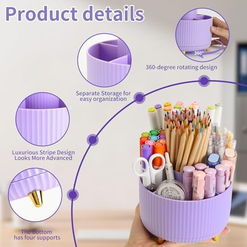 Camelmother 360°Rotating Pen&Pencil Holder For Desk With 5Slots Cute Office - Image 4