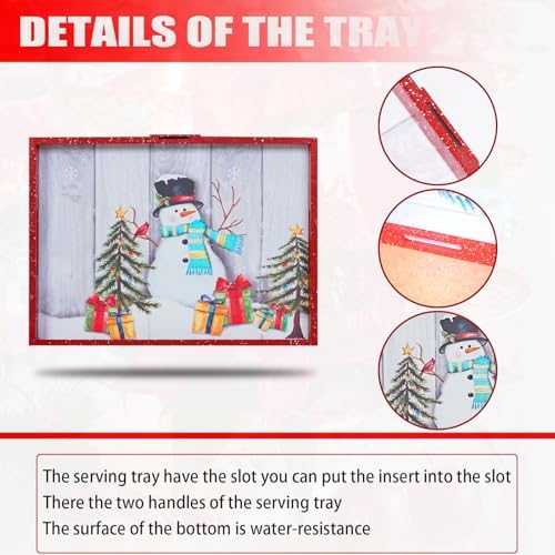Christmas Decoration Serving Tray with Handels Decorative Tray Coffee Table Serving Platter Thanksgiving Tray - Breakfast Drinks Liquor Snowman(Red) - Image 2
