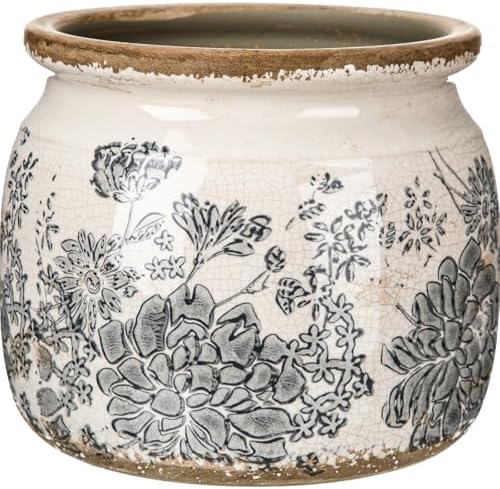 Vintage Planter Large Ceramic Plants Pot Grey Flower Pot by Unknown