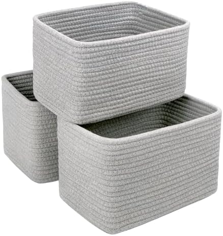 R RUNKA Small Cotton Rope Basket – Storage Bin for Organizing (10.6" x 6.7" x 6.7"), Bathroom Storage Basket for Shelf, Counter & Closet（Grey） by RRUNKA