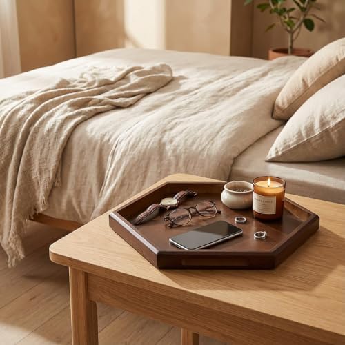 Hexagon Serving Trays & Platters, 11.8" Charcuterie Platter, Cafeteria Trays, Hexagon Wooden Ottoman Tray, Food Serving Boards Table Plates for Family Dinner Eating Parties - Image 4