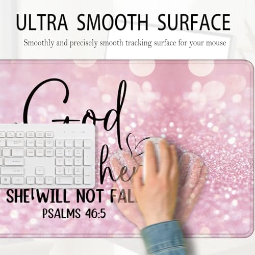 Pink Christian Mouse Pad 31.5x15.7inch, God is Within Her She Will Not Fall Bible Verse Mouse Pad for Wireless Mouse Computers Laptop Desk Accessories, Christian Gifts for Women - Image 4