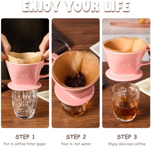 Pour Over Coffee Dripper, Ceramic Pour Over Coffee Maker, Pink - Image 6