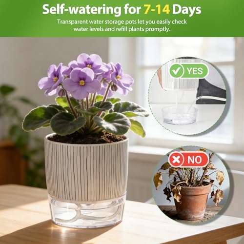 Self Watering Pots for Indoor Plants, 4 Inch Self Watering Flower Pots - Image 4