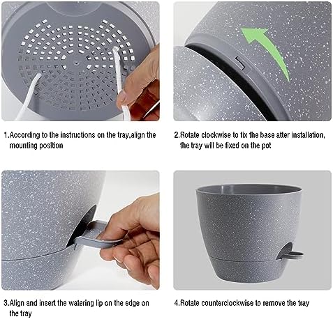 UOUZ Large Self Watering Pots, 12/10/9 Plastic Planters with High Drainage Holes and Deep Reservoir for Indoor Outdoor Garden Plants and Flowers, Grey Speckles - Image 4