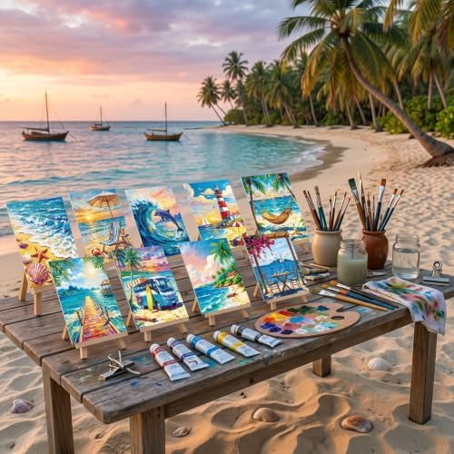 Sherr 12 Pcs Pre Drawn Canvas for Adults,Coastal Scenery,8 x 10 Inch - Image 4