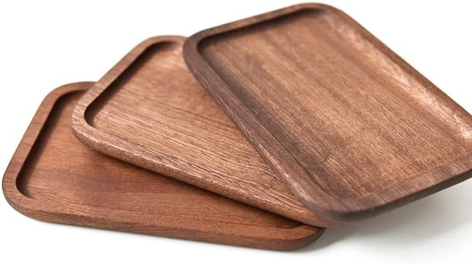 6 Pack Solid Wood Serving Platters and Trays of Natural Wood with Edge,Rectangular Avoid Sliding and Spilling Food - Image 4