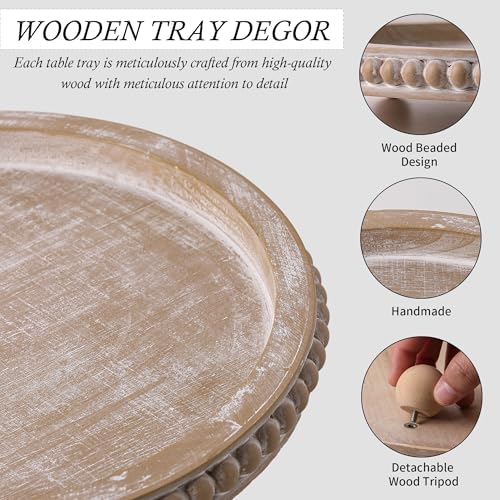 Beige Round Wooden Tray for Decor, Decorative Coffee Table Tray - Image 5