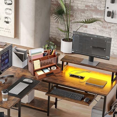 Wood Desk Organizer with Drawer, Bill Mail Organizer Countertop Workspace Organizers for Office Supplies Desk Organization Letter Holder - Image 6