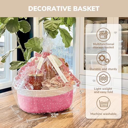 CHICVITA Gift Basket Empty with Bags & Ribbon for Baby Shower, Pink - Image 6