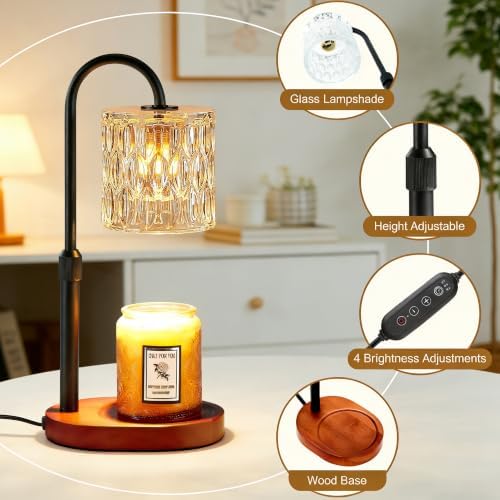 Dreamholder Electric Candle Warmer Lamp with Timer, Dimmable Candle Lamp with Adjustable Height, Wax Melter for Jar Candles Wood Base Floral Home Decor Gifts for Women Mom, Walnut Wood - Image 5