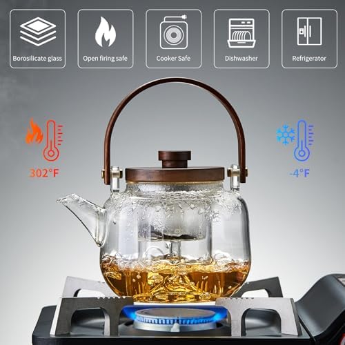 Glass Teapot with Infuser 1100ml/37.2 fl oz, Heat Borosilicate Glass Tea Pot with Infuser for Loose Leaf Tea, Stovetop Safe - Image 6