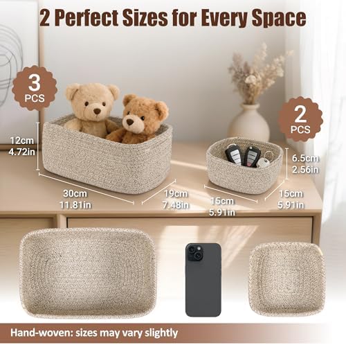 5-Pack Small Woven Rope Storage Baskets, 2 Sizes Organizer Bins - Image 2