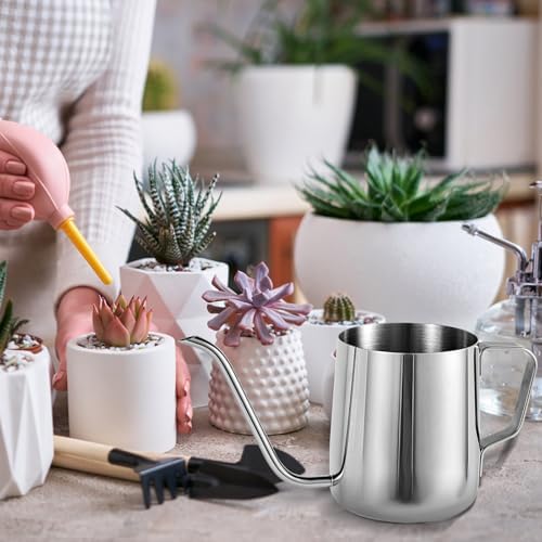 Small Plant Watering Can, 12oz/350ml Stainless Steel Tiny Mini Plant Watering Pot with Long Spout Accessories Tools for Indoor Outdoor Garden Flowers Bonsai (Silver) - Image 6