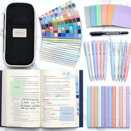 135 Pcs Book Annotation Kit with Pencil Case, 12 Pastel Highlighters, 11 Gel Pens, Fine Marker, 300 Transparent Sticky Notes, 2640 Index Tabs, Bible Study Supplies Kit(Classic,Black) - Image 5