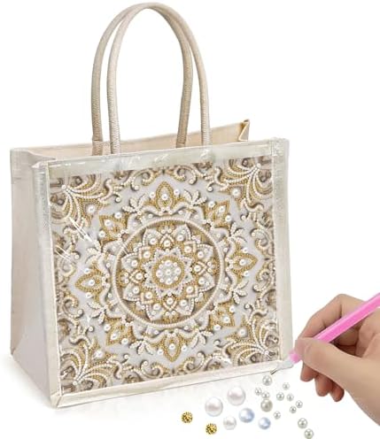 Xylzzuit DIY Pearl Painting Canvas Tote Bag Kit 11.42IN Diamond Art Handbag for Women Shopping Grocery Bag Dots Beads Art Craft Gift (Mandala) by Xylzzuit