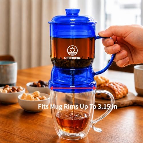 Glass Tea Infuser, Easy Drain for Loose Leaf, 15.2 oz, Ocean Blue - Image 4