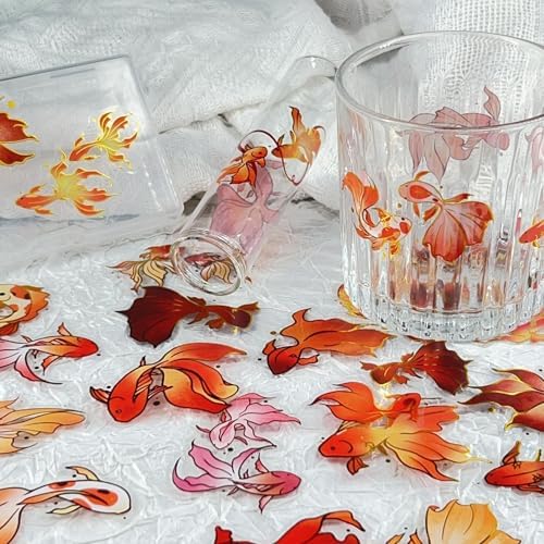 50PCS Gold Stamp Stickers Goldfish Aesthetic PET Travel Journal Decal Waterproof Decorative Decals for Scrapbook DIY Crafts Album Bullet Journal Planner Water Bottles Laptop Phone (Gold Stamp-A) - Image 5