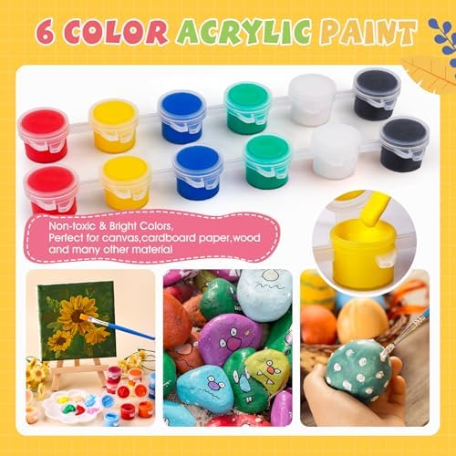 ESRICH 12 Set Mini Acrylic Paint Kit, Mini Stretched Canvas with Easel - Image 3