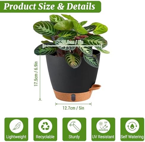 2 Pack 8 Inch Pots for Plants Indoor, Plastic Self Watering Planters - Image 3