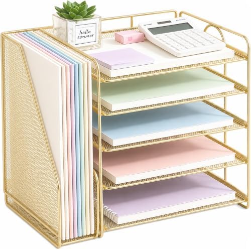 OPNICE Desk Organizer, 5-Tier Paper Organizer Letter Tray, Gold by OPNICE