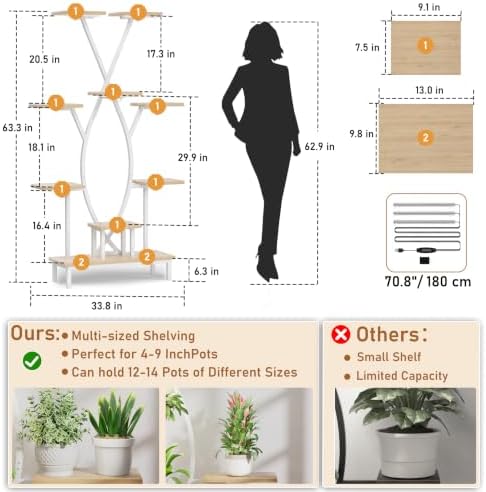 JUSTOGO Plant Stand Indoor with Grow Lights - 9 Tiered Tall Plant Shelf - Image 4