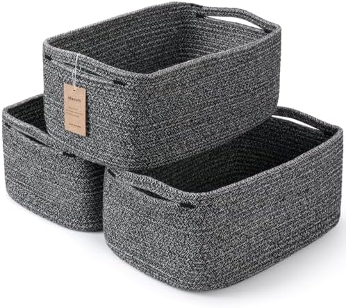 3 Pack Small Storage Baskets for Organizing, 11.8×7.8×5.1", Mixed Black by MaxuniTechLife