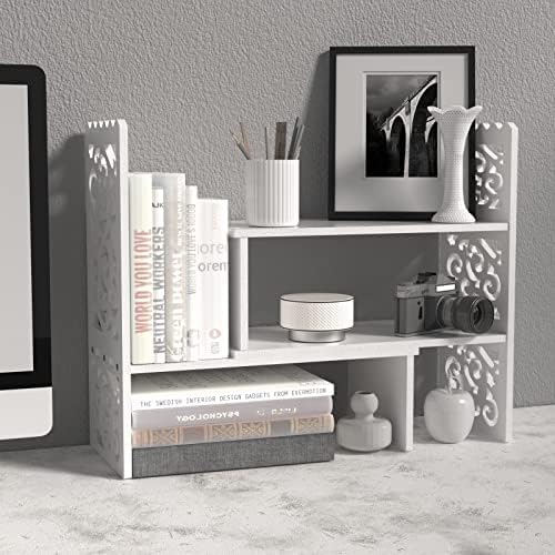 MASAKA B&W - Kawaii Storage Desktop Organizer for Your Desk Space, Double H Plants Display Shelf, Home Office Storage Rack Adjustable Stackable for Office, Dormitory (White*09) by MASAKABW