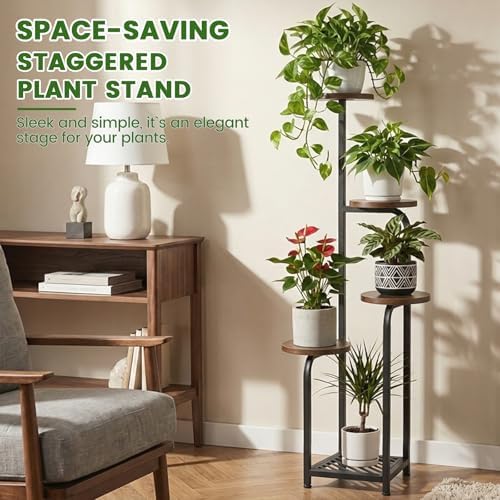 TOSKING Tall 5-Tier Corner Plant Stand Indoor, Anti-Tip,Brown & Black,47in - Image 4
