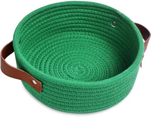 ABenkle Small Storage Basket, Mini Cotton Rope Storage Bin, Cute Tiny Shelf Baskets, Boho Decorative Toy Organizer for Nursery, Spa, Empty Gift Basket - XS, Deep Green by ABenkle