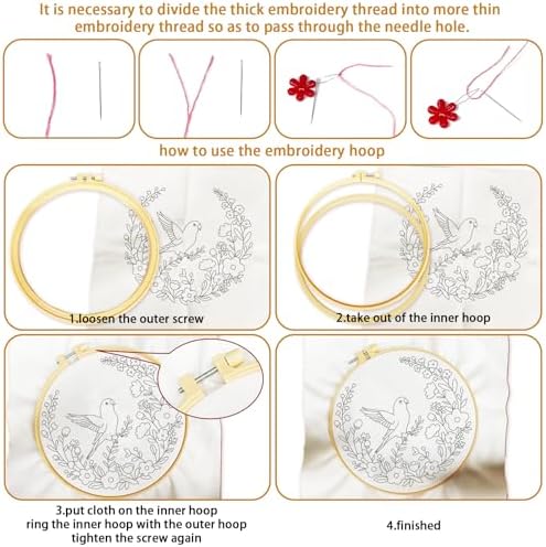BEUNITONE 4 Set Wreath and Bird Pattern Embroidery Kit for Adult Beginners - Image 3