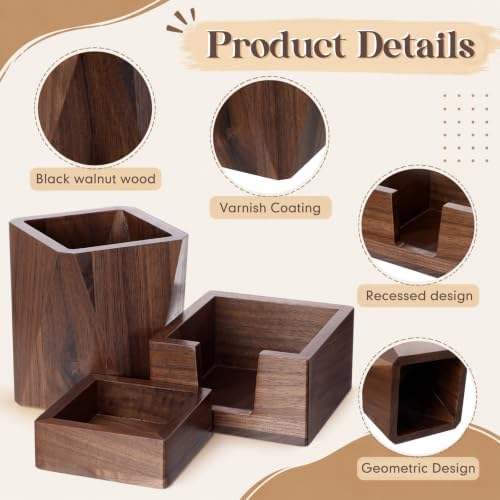 Novabright 3 Pcs Walnut Wooden Desk Organizer Set Office Desk Accessories - Image 3