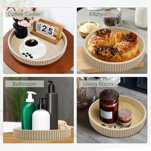 Round Decorative Tray for Coffee Table Decor, 11.8in Wood Decorative Serving Tray for Kitchen Counter,bandejas decorativas, Wooden Serving Tray for Party - Image 4