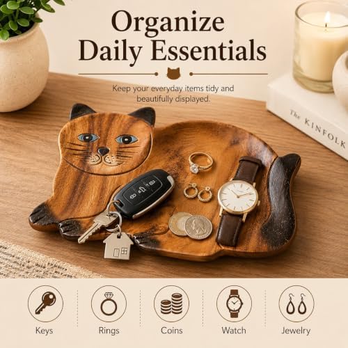 Hand Carved Cat Tray, Wooden Catchall for Keys and Jewelry - Image 4
