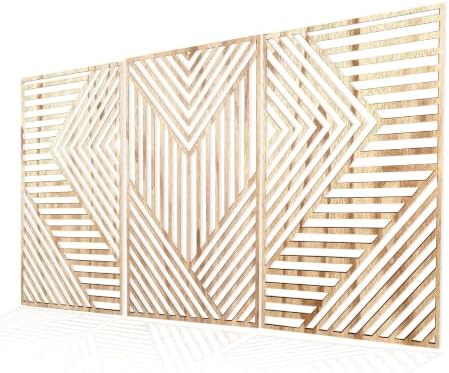 Motivilla Wood Wall Art Set of 3, Light Geometric Decor for Living Room - Image 2