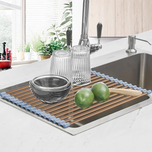 Roll Up Dish Drying Rack Over the Sink Stainless Steel Kitchen Dish Drainer - Image 2