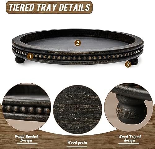 KULEDM Wooden Tray Decor, Small Beaded Coffee Table Tray Decor, Black Round Decorative Tray for Coffee Table, Dining Room Table Entryway and Living Room Table - Image 6